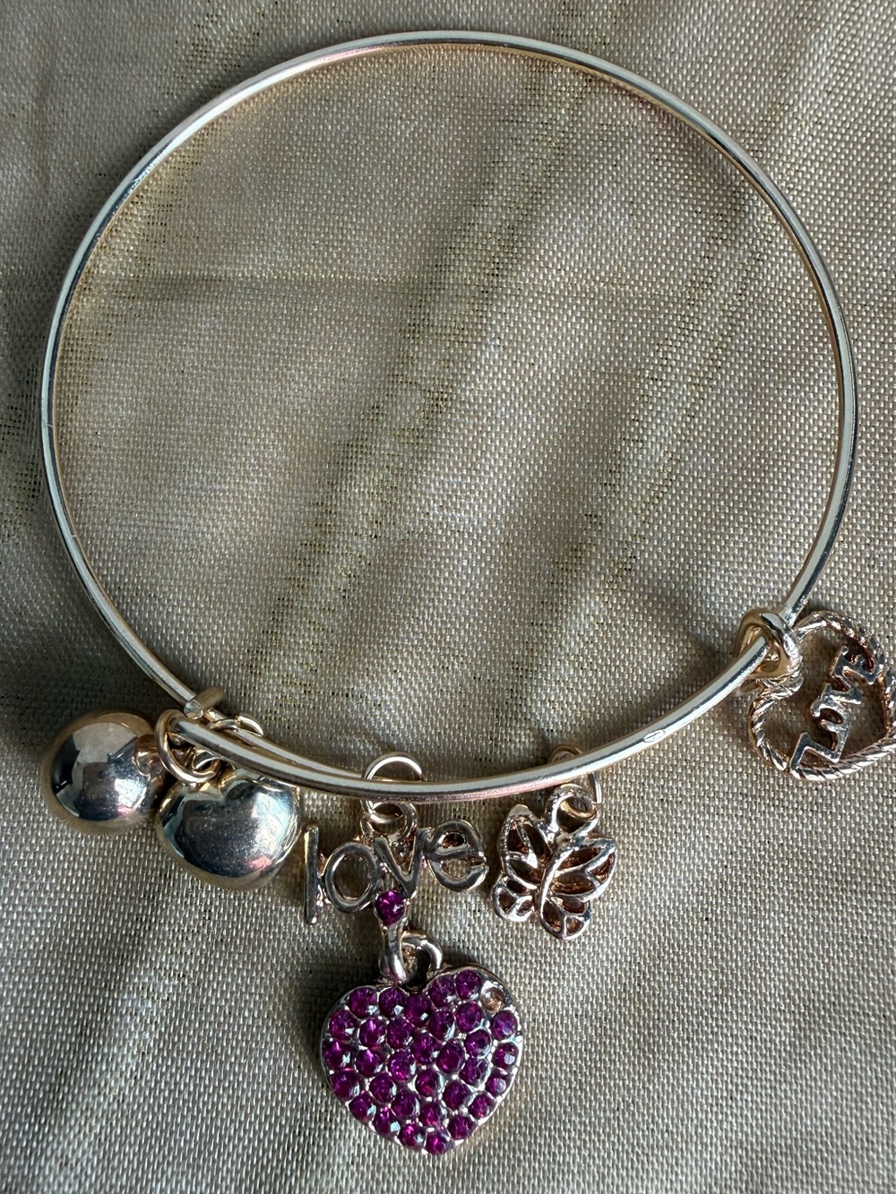 Women's Charm Bangle Bracelet with Purple Heart Charm